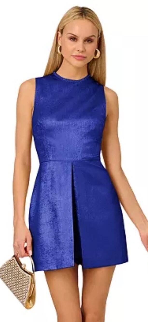 Adrianna Papell Royal Sapphire Blue Foil Rhinestone Neckline Fancy Romper 14 NWT